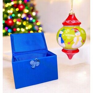 Pier 1 LI BIEN SNOWMAN Ornament Painted Glass Christmas Merry Bright 2008 w/ Box